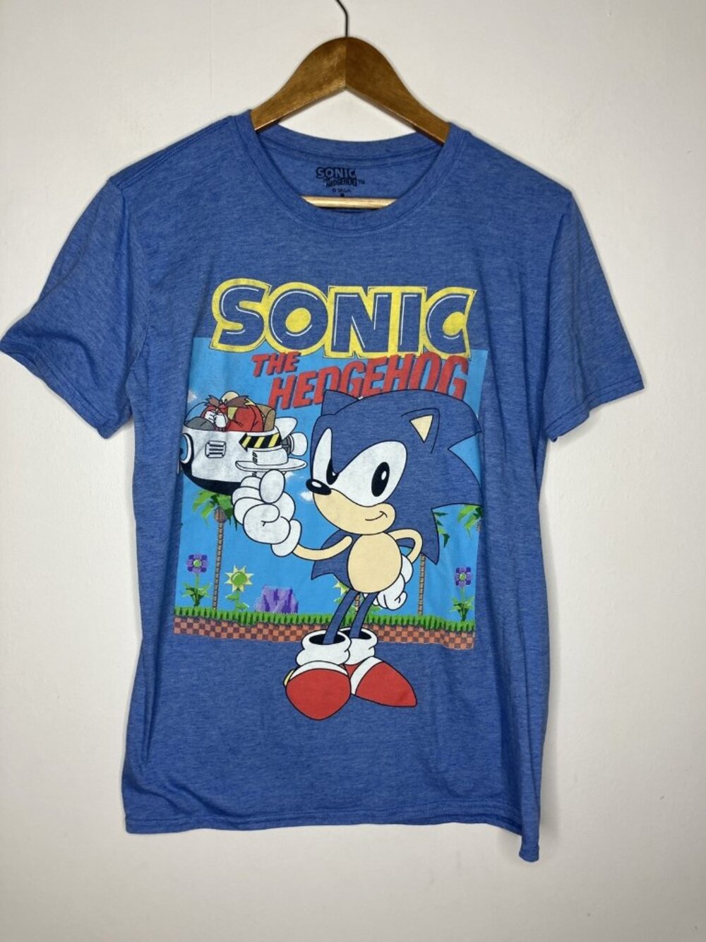Sonic The Hedgehog Sega Classic Video Game Blue Men's T-Shirt Size M